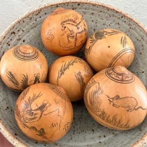 Antique lanzou carved etched gourd Chinese Zodiac year of rooster folk art